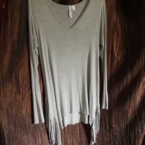 Alya Fringed Stretchy L.Slv Pull-On Sz:L Tunic Top